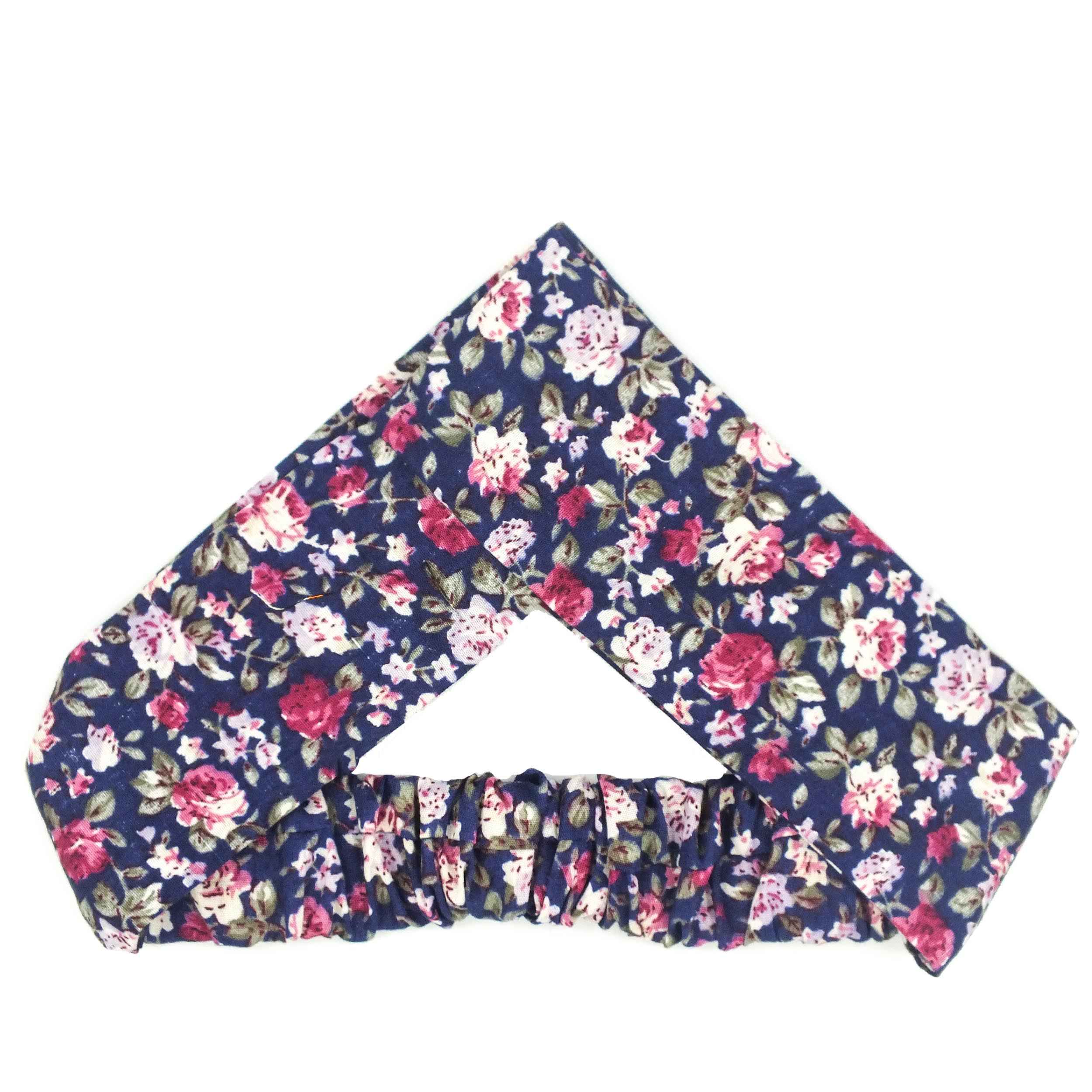 Ensemble Bandeau Torsadé & Boucles d’Oreilles Floral Bleu Marine avec Fleurs Roses pour Femme