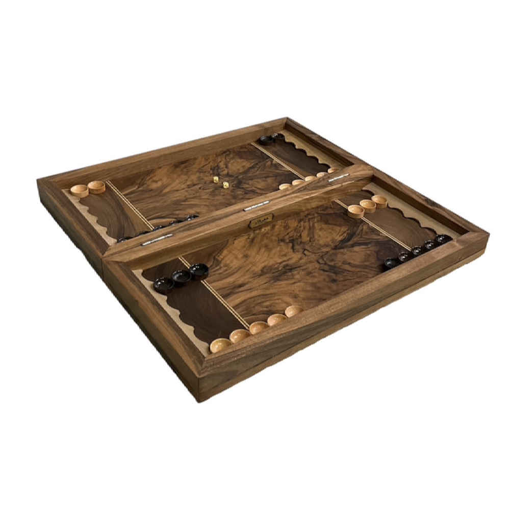Plateau de Backgammon en Bois Sculpté à la Main avec Design du Héros Iranien Rostam