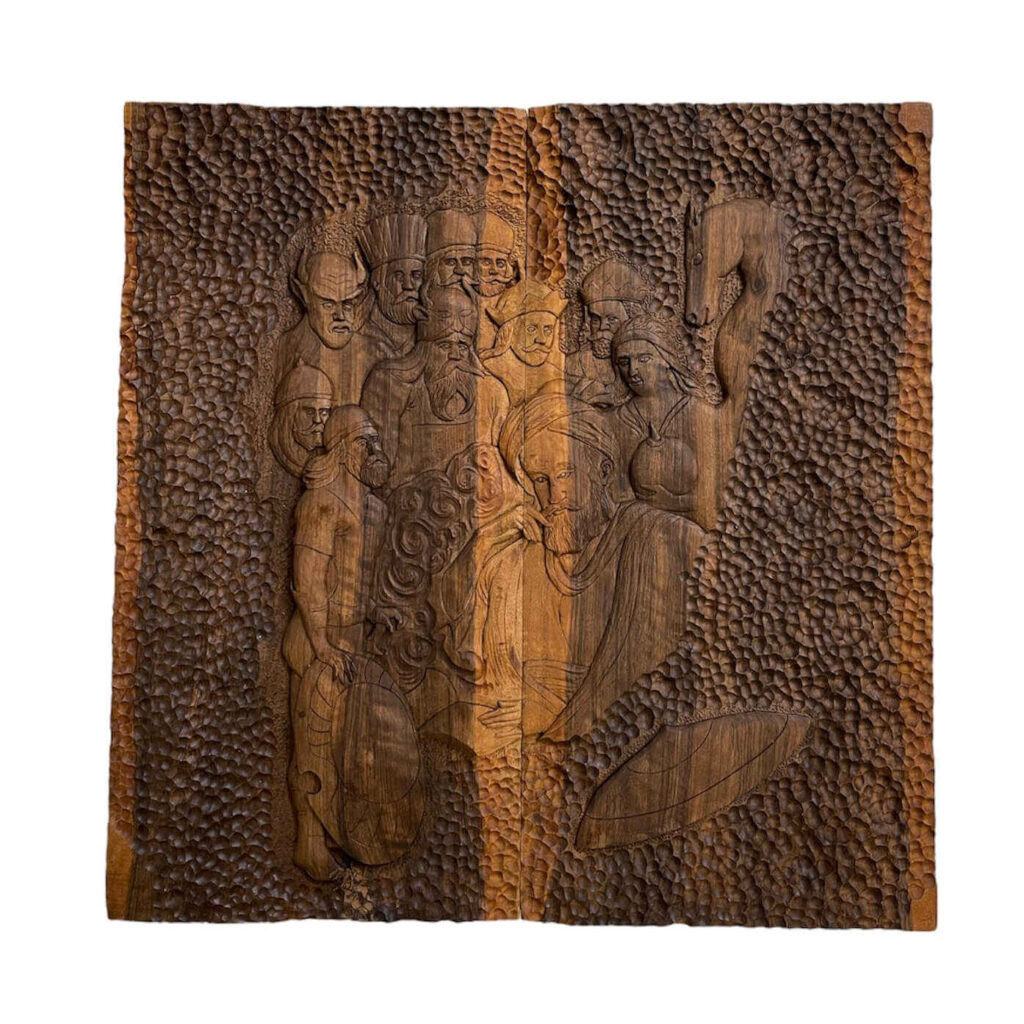 Plateau de Backgammon en Bois Sculpté à la Main Inspiré du Shahnameh