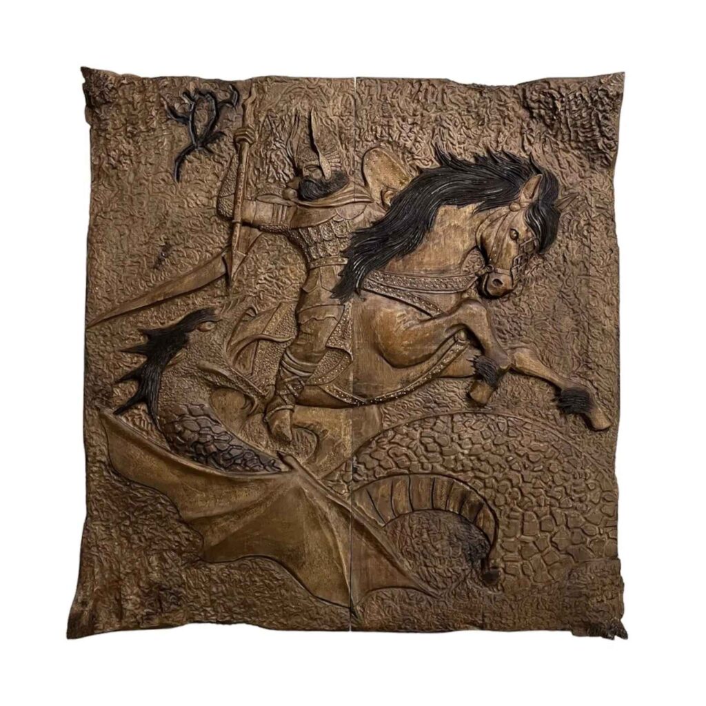 Plateau de Backgammon en Bois Sculpté à la Main Inspiré du Combat de Rostam