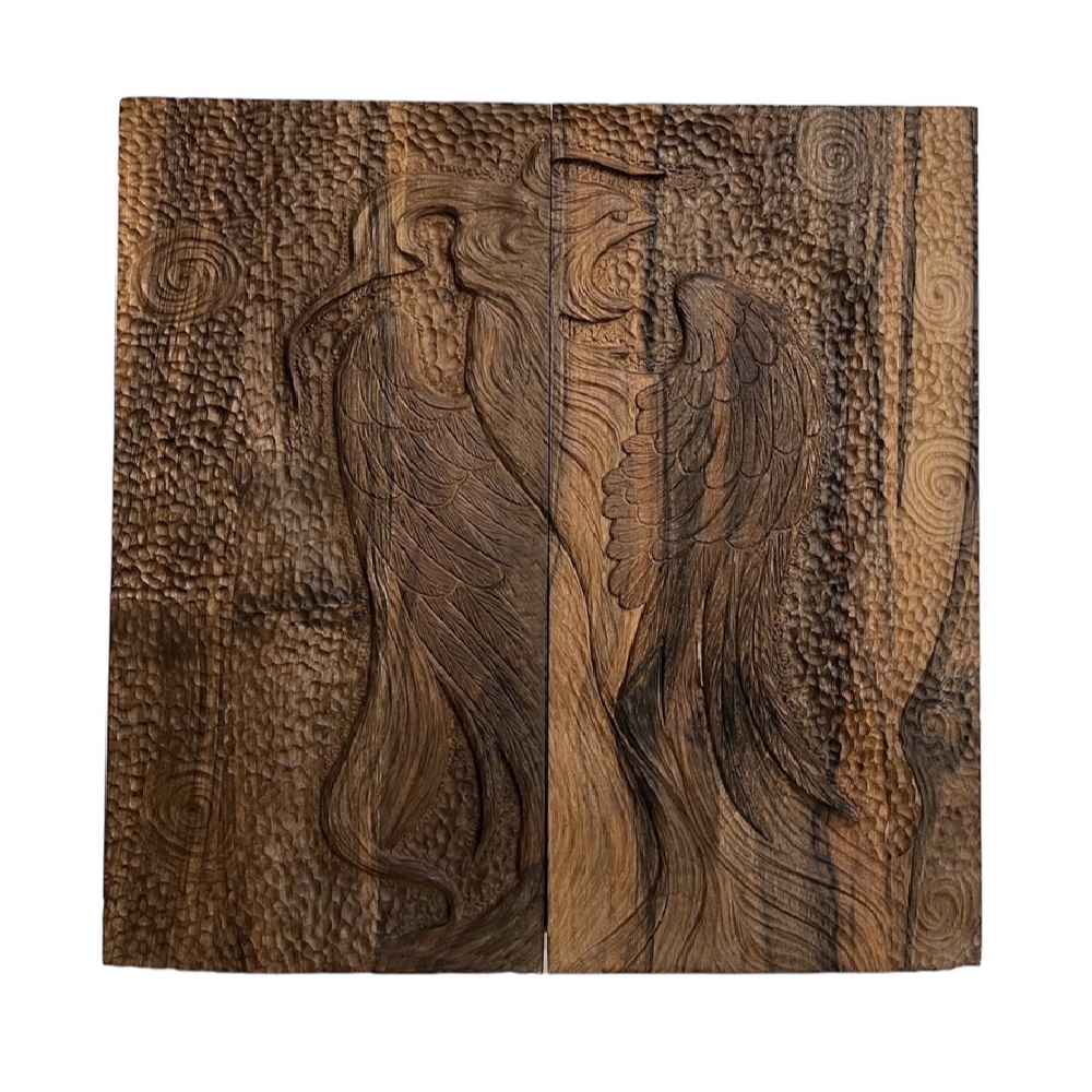Plateau de Backgammon en Bois Sculpté à la Main avec Motif Phénix