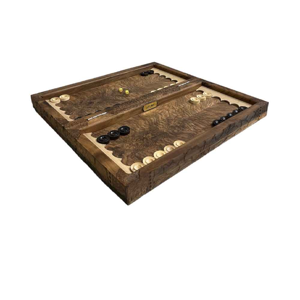 Plateau de Backgammon en Bois Sculpté à la Main avec Motif Phénix