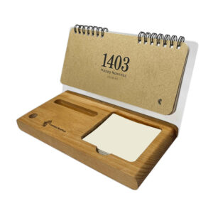 Carnet de planification mensuelle persan avec section pour notes et support pour téléphone