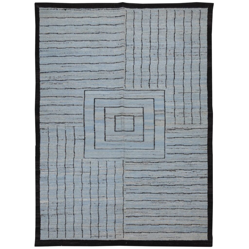 Tapis Kilim en laine persane artisanal tissé à la main en Fars rayé gris