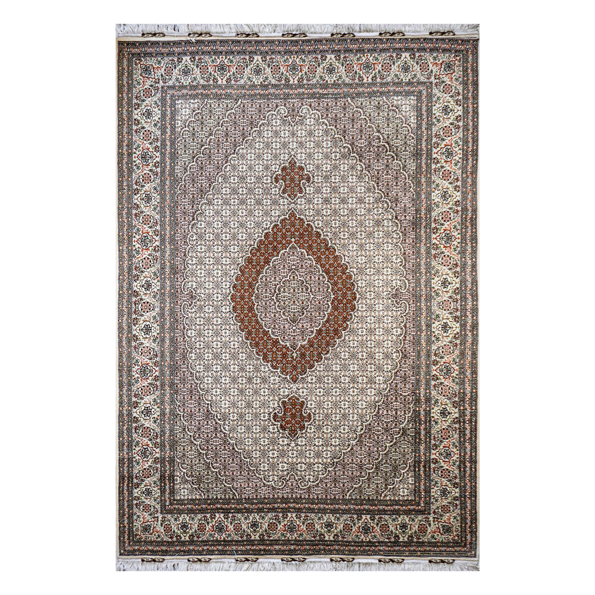 Tapis persan authentique avec laine noué à la main à Khoy Riz Mahi marron