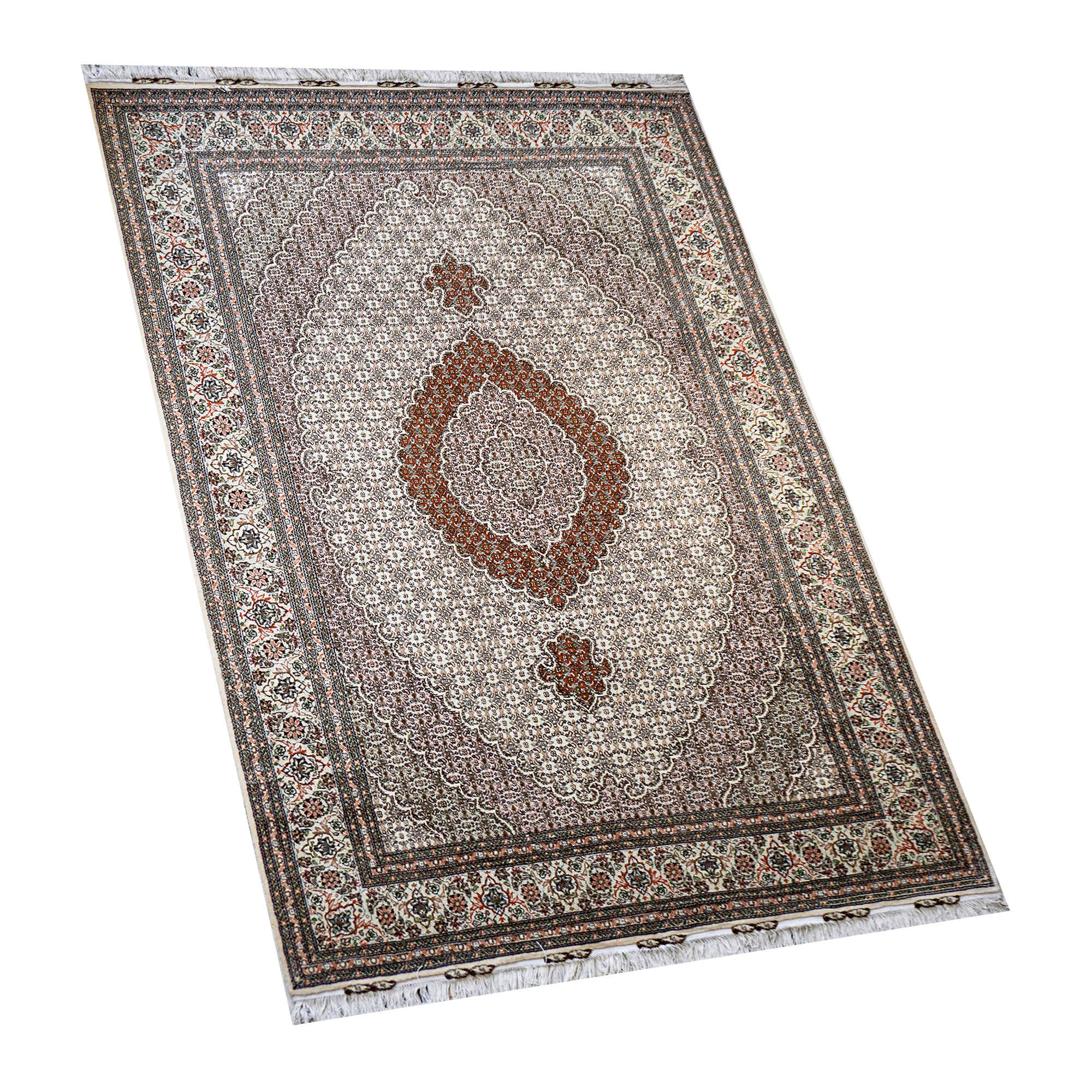 Tapis persan authentique avec laine noué à la main à Khoy Riz Mahi marron