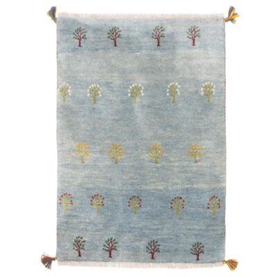 Tapis Gabbeh persan Arbre de Vie authentique - Bleu clair, Laine, Noué main