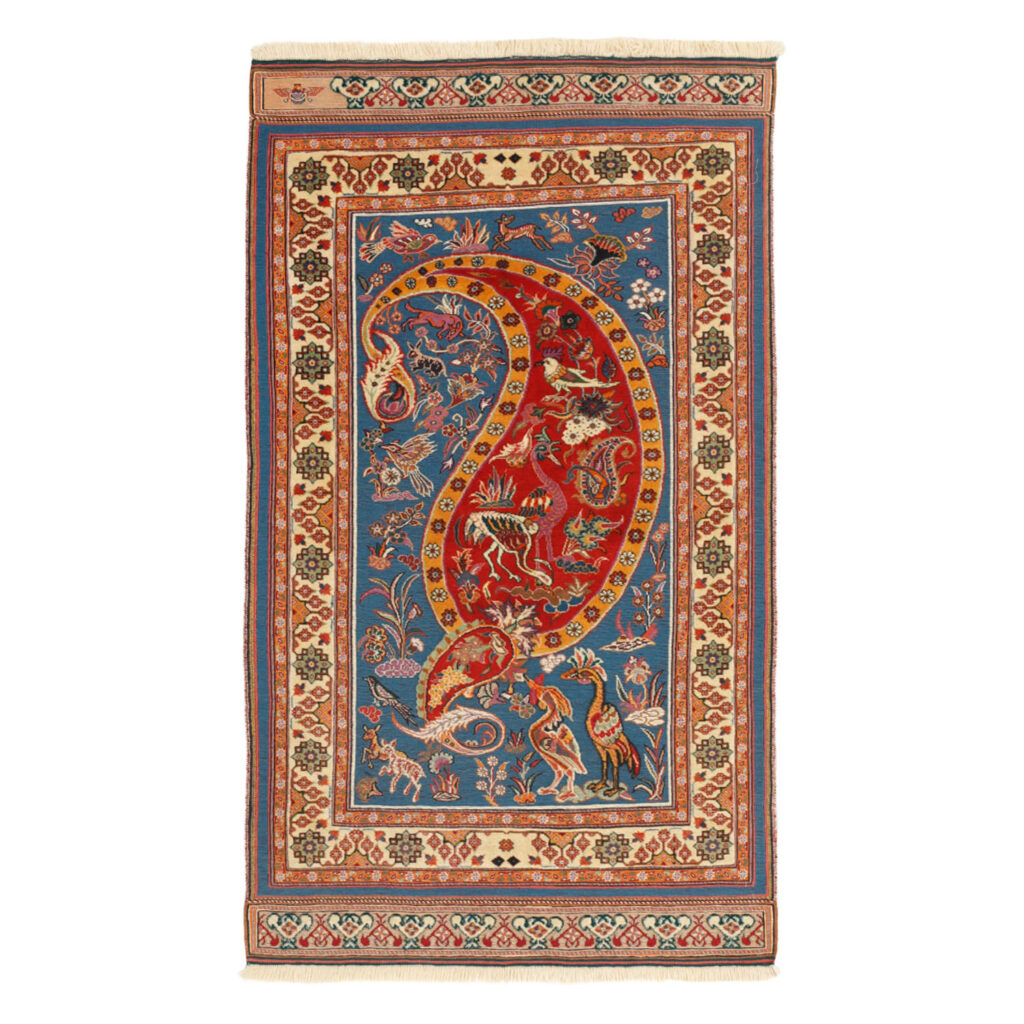 Tapis Kilim en laine persane authentique tissé à la main à Isfahan rayé crème