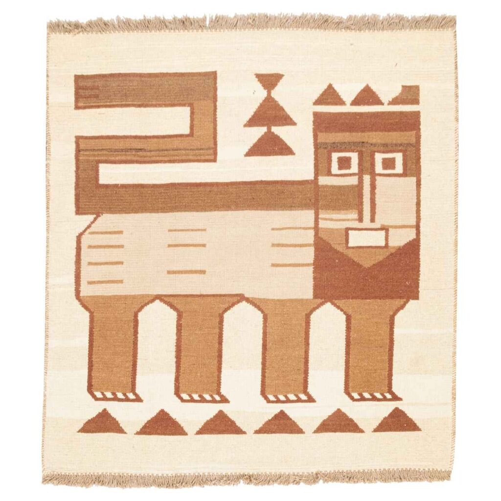 Tapis Kilim en laine persane authentique tissé à la main en Kerman lion crème