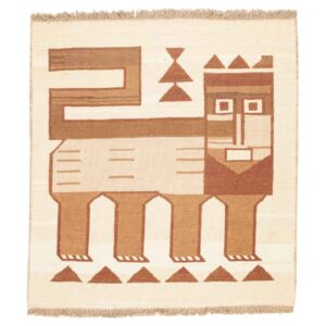 Tapis Kilim en laine persane authentique tissé à la main en Kerman lion crème