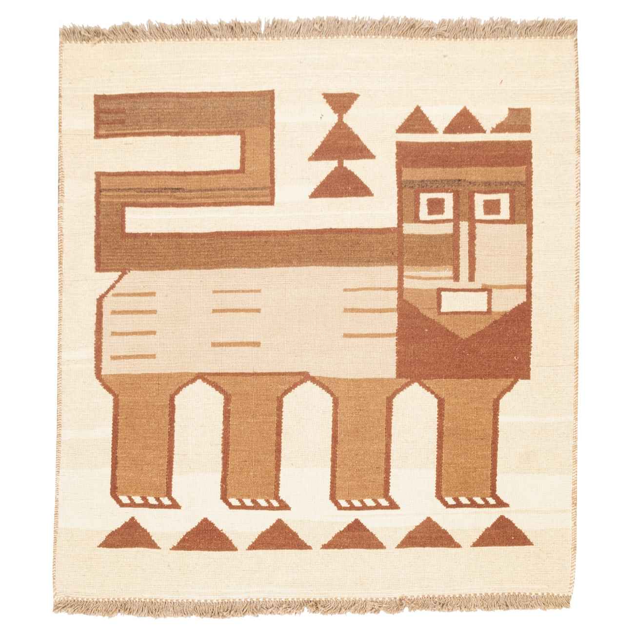 Tapis Kilim en laine persane authentique tissé à la main en Kerman lion crème