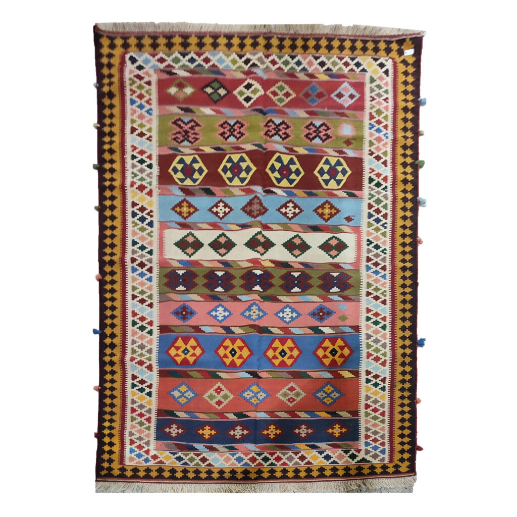 Tapis Kilim en laine persane authentique tissé à la main à Shiraz Qashqai