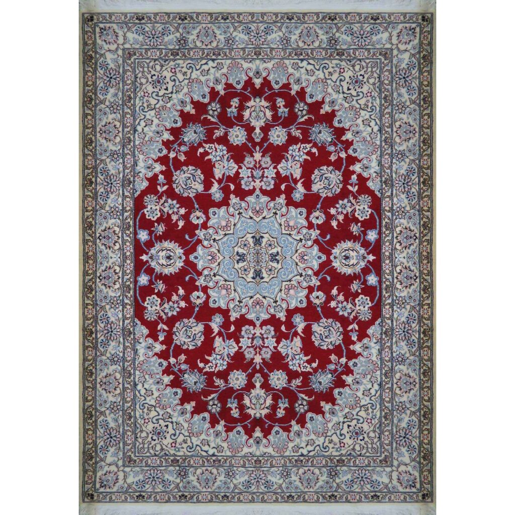 Tapis persan authentique en soie noué à la main à Naeen Lachak Toranj rouge