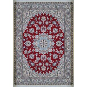 Tapis persan authentique en soie noué à la main à Naeen Lachak Toranj rouge