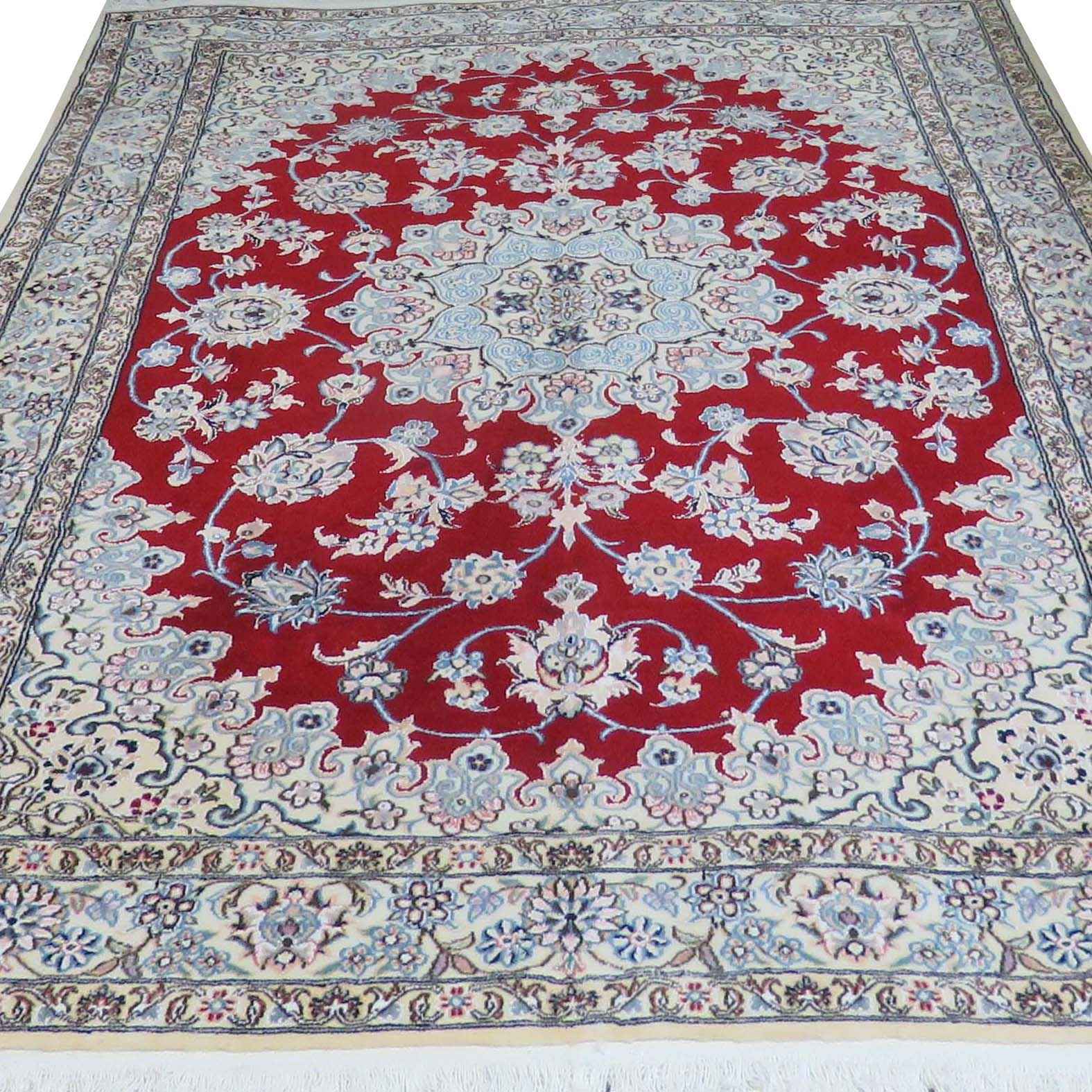 Tapis persan authentique en soie noué à la main à Naeen Lachak Toranj rouge