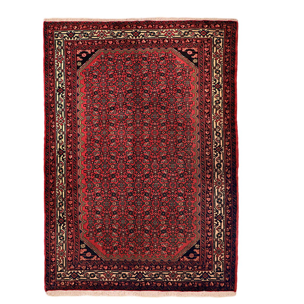 Tapis persan authentique en laine noué à la main à Hamadan Herati rouge