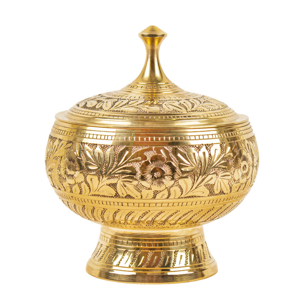 Bol à sucre en laiton avec couvercle floral