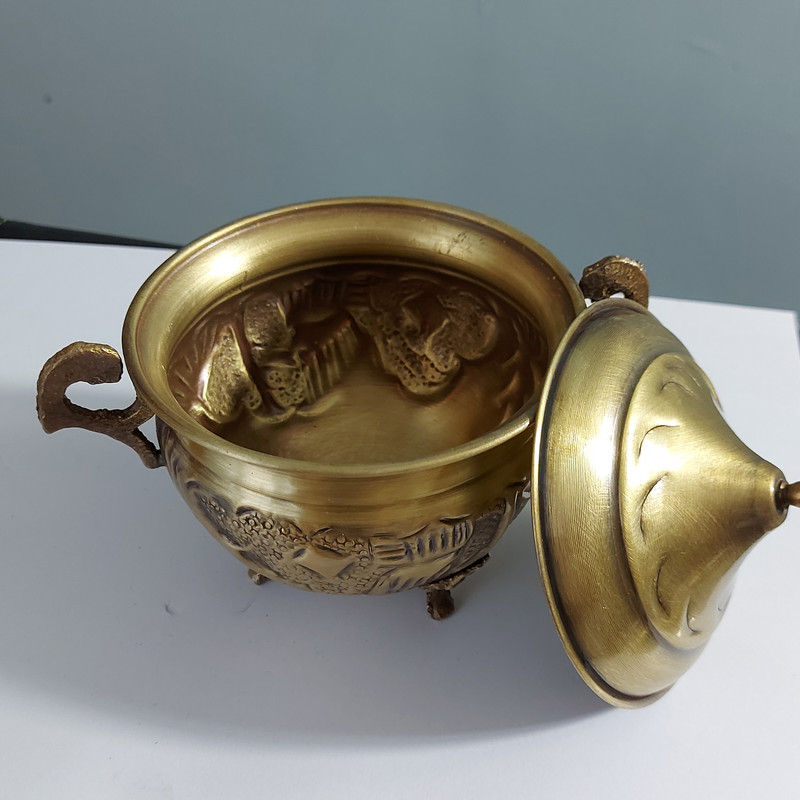 Bol à sucre en laiton persan fait main avec couvercle – Finition martelée traditionnelle