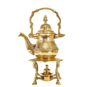 Théière en laiton avec base réchaud gravée à la main design luxueux