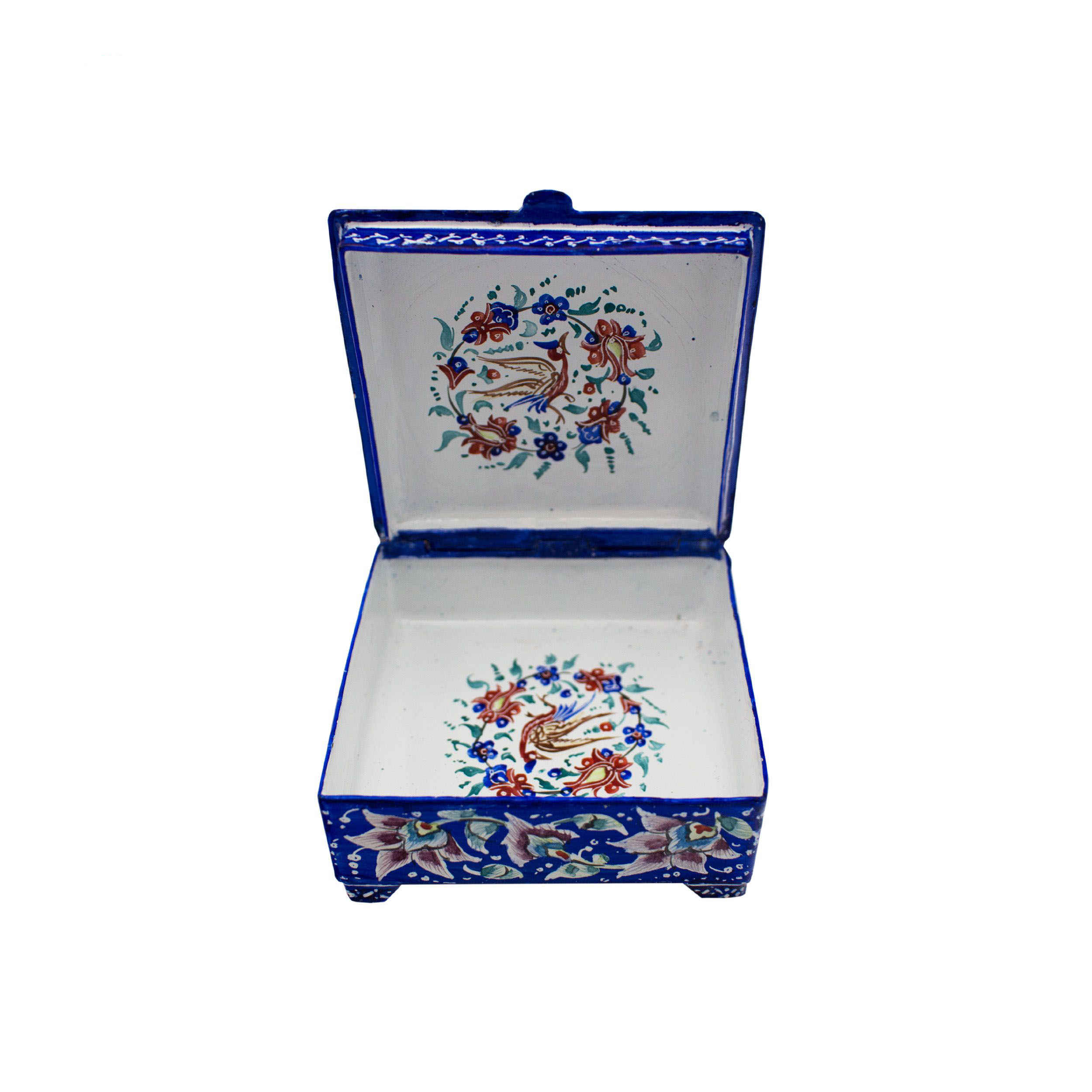 Boîte à Bijoux en Cuivre Peinte à la Main avec Fleurs en Émail Minakari Persan