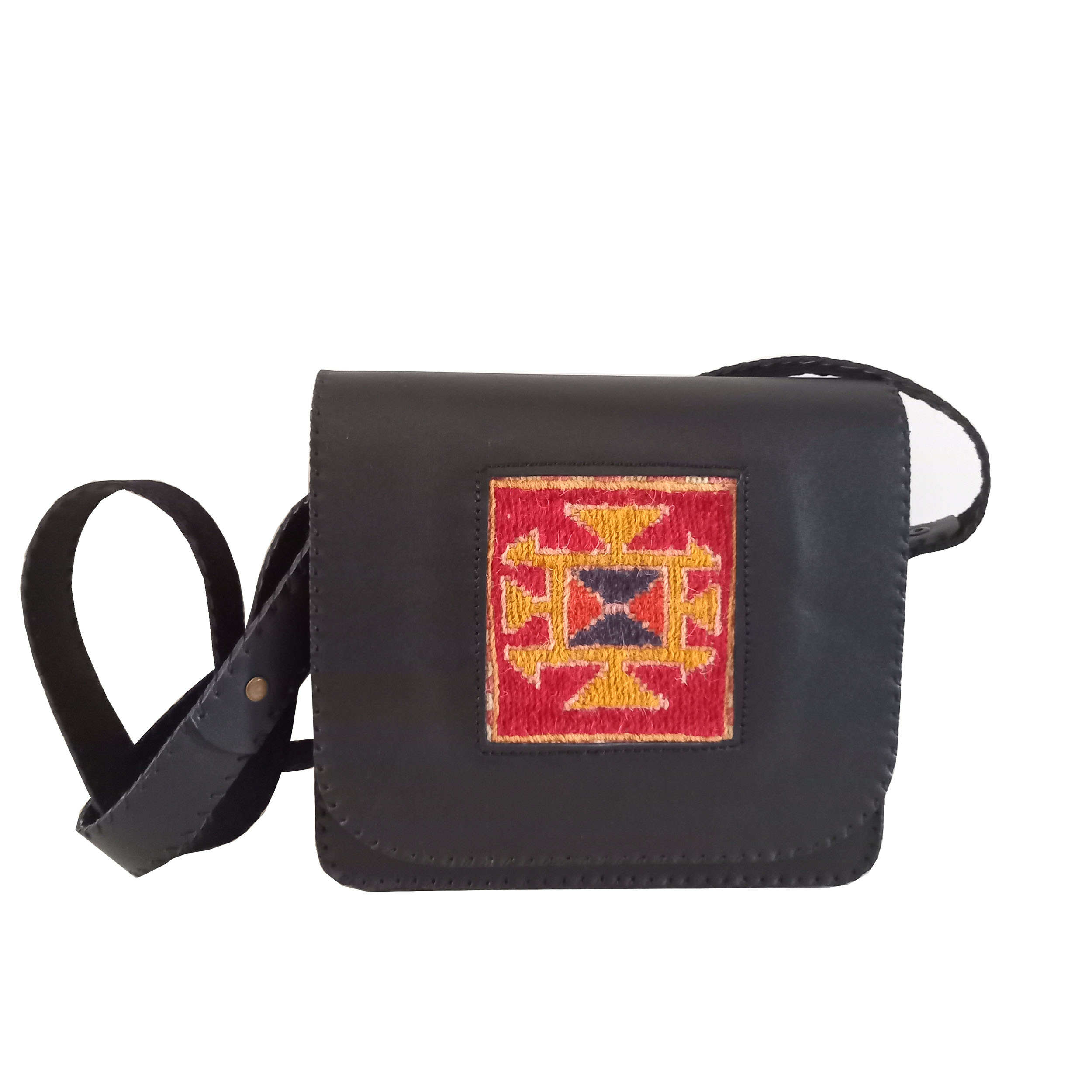 Sac bandoulière avec cuir - Design Kilim