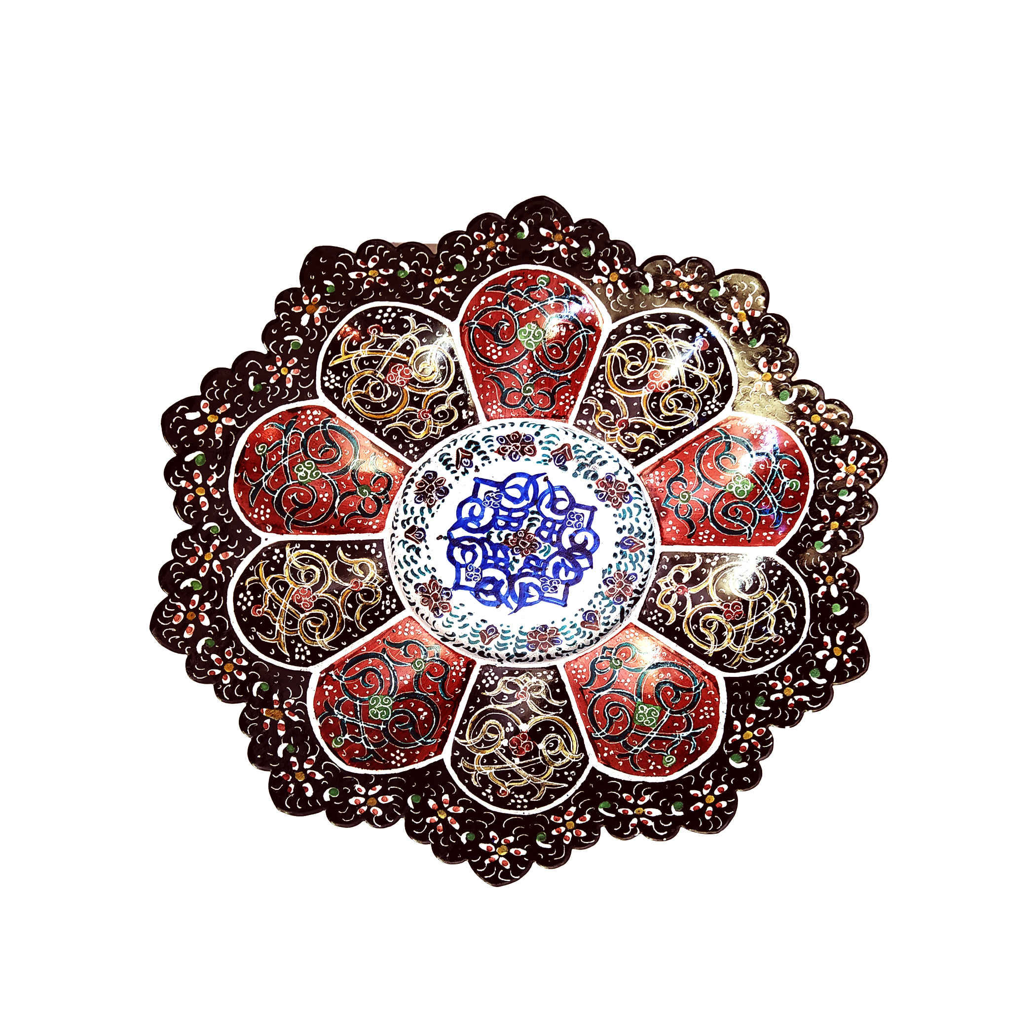 Bol et Assiette Décoratifs en Cuivre Peints à la Main avec de l’Émail Minakari Persan Azrakhsh