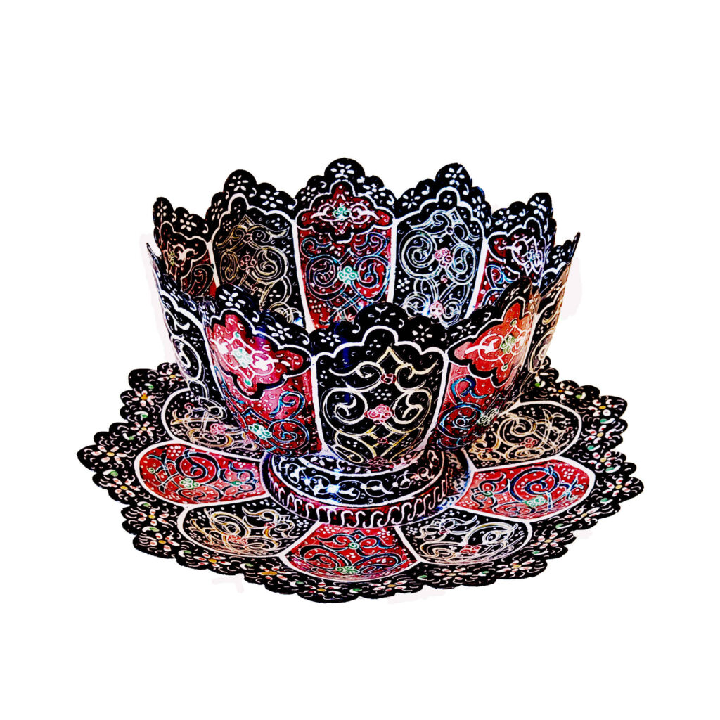 Bol et Assiette Décoratifs en Cuivre Peints à la Main avec de l'Émail Minakari Persan Azrakhsh