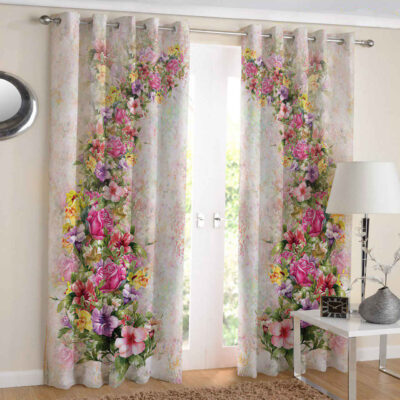 Rideau Œillets en Velours Imprimé – Floral Crème (290×140 cm)