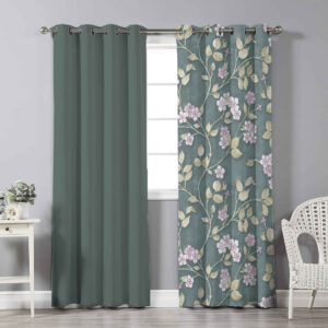Printed Velvet Eyelet Curtain – Floral Nirvana (280×140 cm)