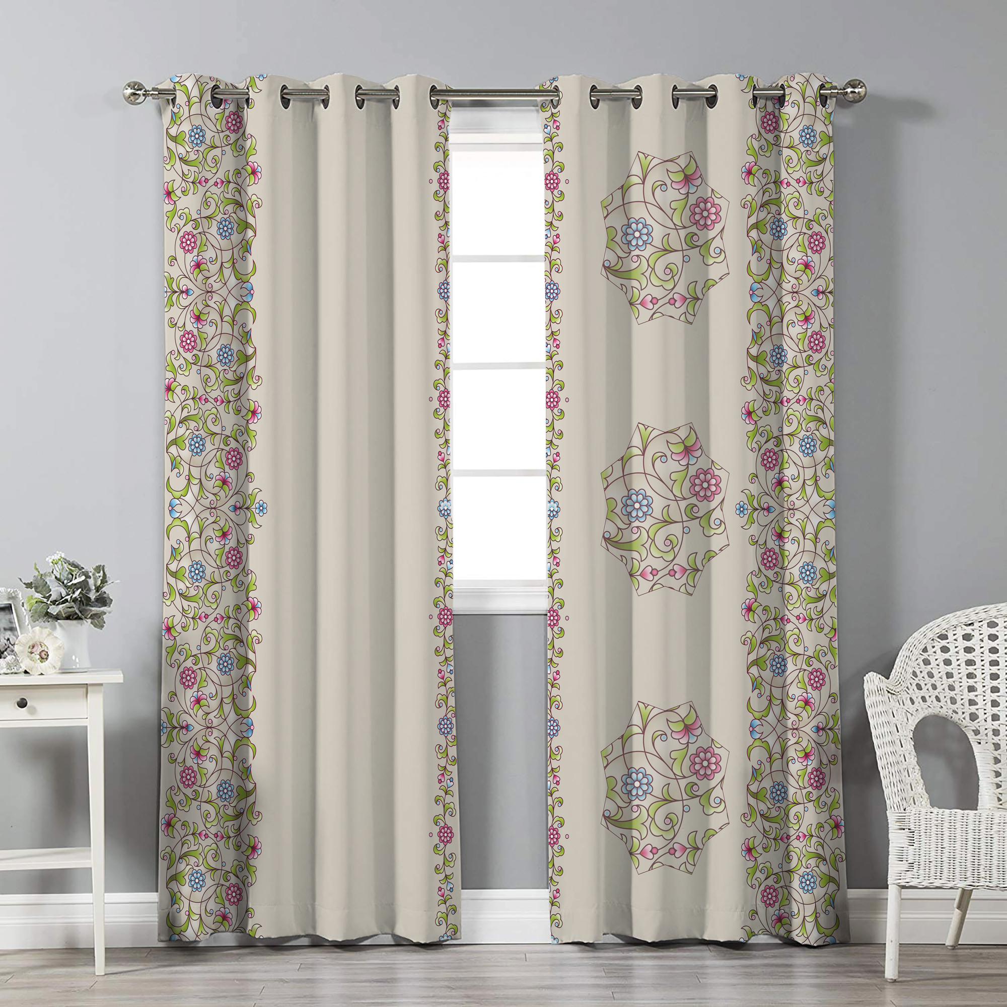 Rideau Œillets en Velours Imprimé – Floral Simin (280x140 cm)