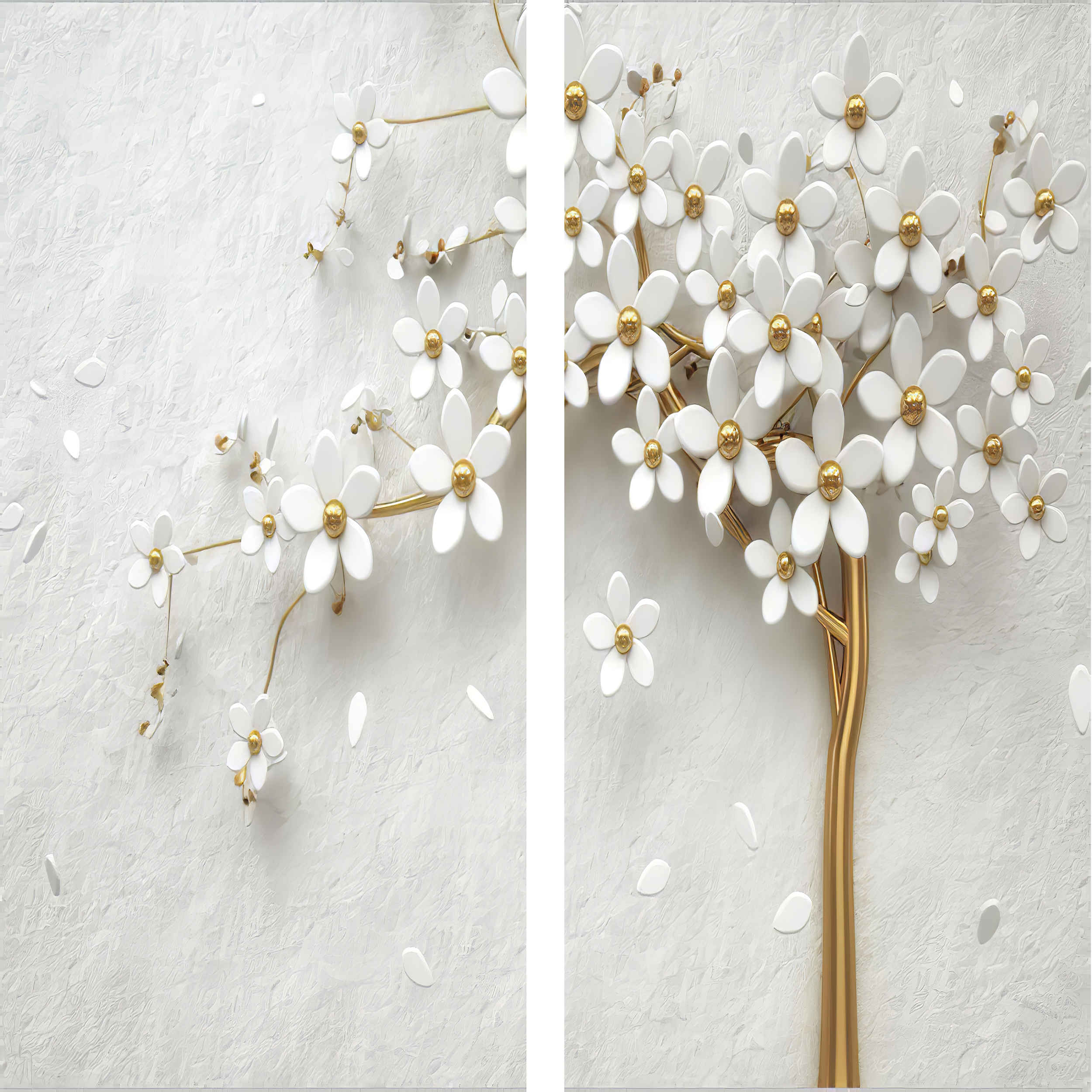 Rideau Œillets en Velours Imprimé – Floral Blanc (280×145 cm)