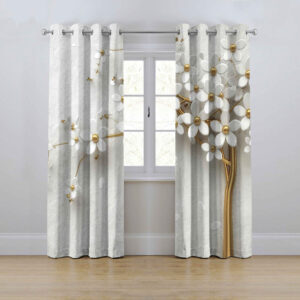 Rideau Œillets en Velours Imprimé – Floral Blanc (280×145 cm)
