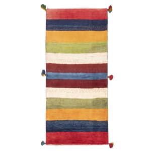 Tapis Gabbeh en laine persane véritablement tissé à la main en Fars rayé