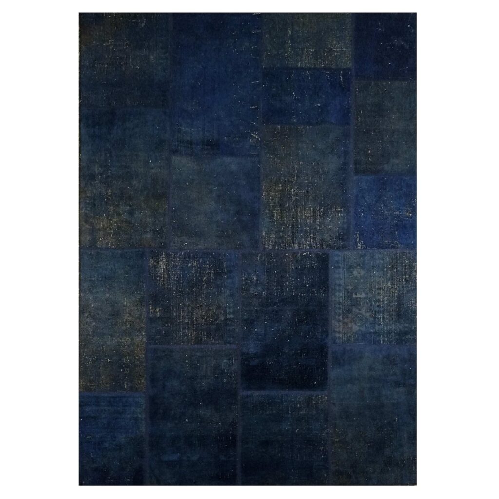 Tapis Persan Vintage Patchwork Noué à la Main Bleu Marine