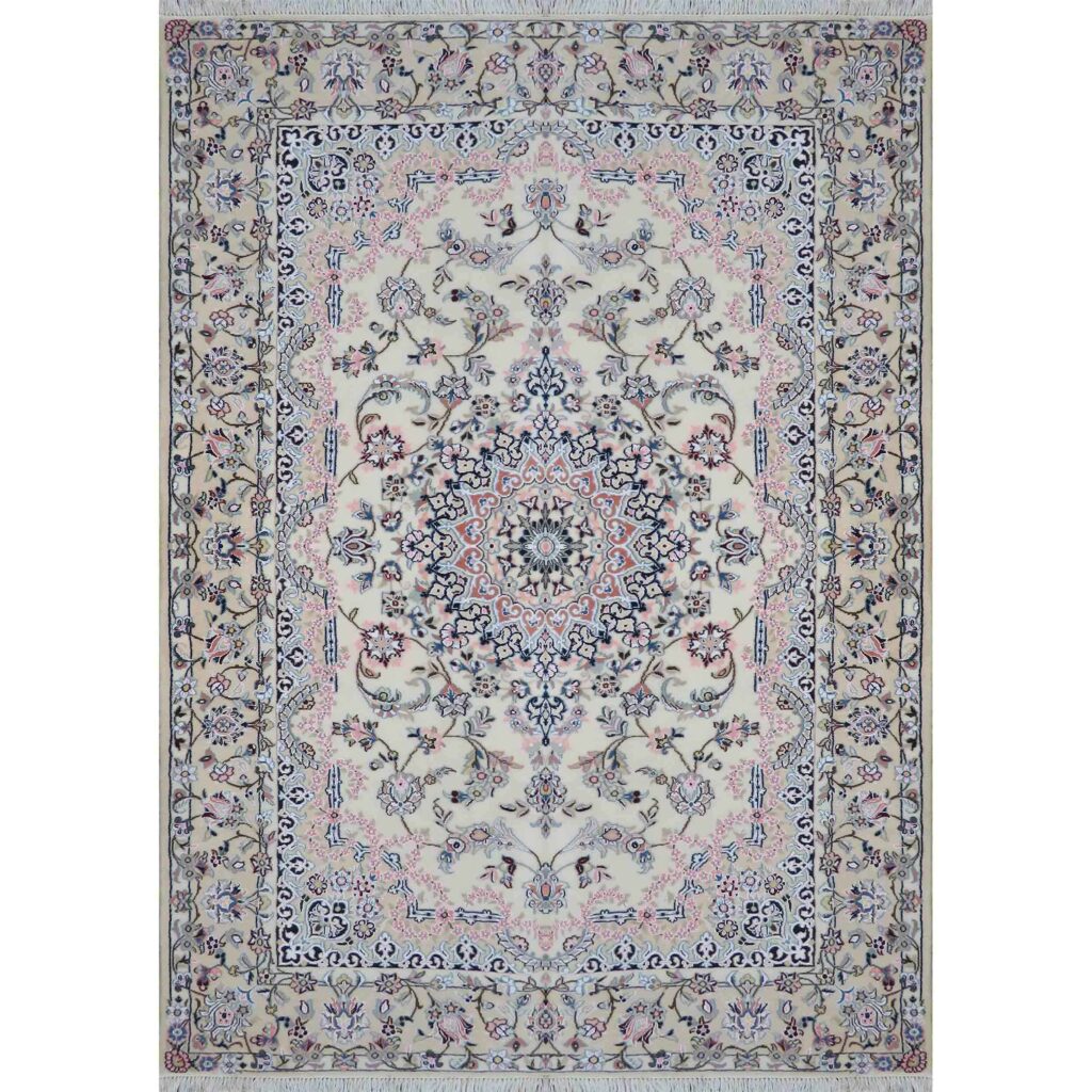 Tapis persan authentique en soie avec laine noué à la main à Naeen Lachak Toranj