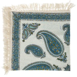 Nappe Iranienne : Imprimée au Bloc Traditionnel Kalamkari d’Ispahan – Modèle Bleu
