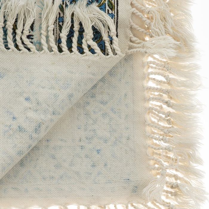 Nappe Iranienne : Imprimée au Bloc Traditionnel Kalamkari d’Ispahan – Modèle Bleu