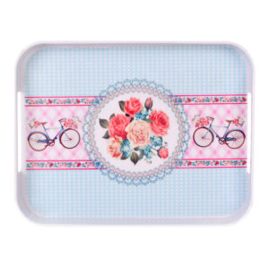 Plateau de service en mélamine léger et durable, design floral bleu