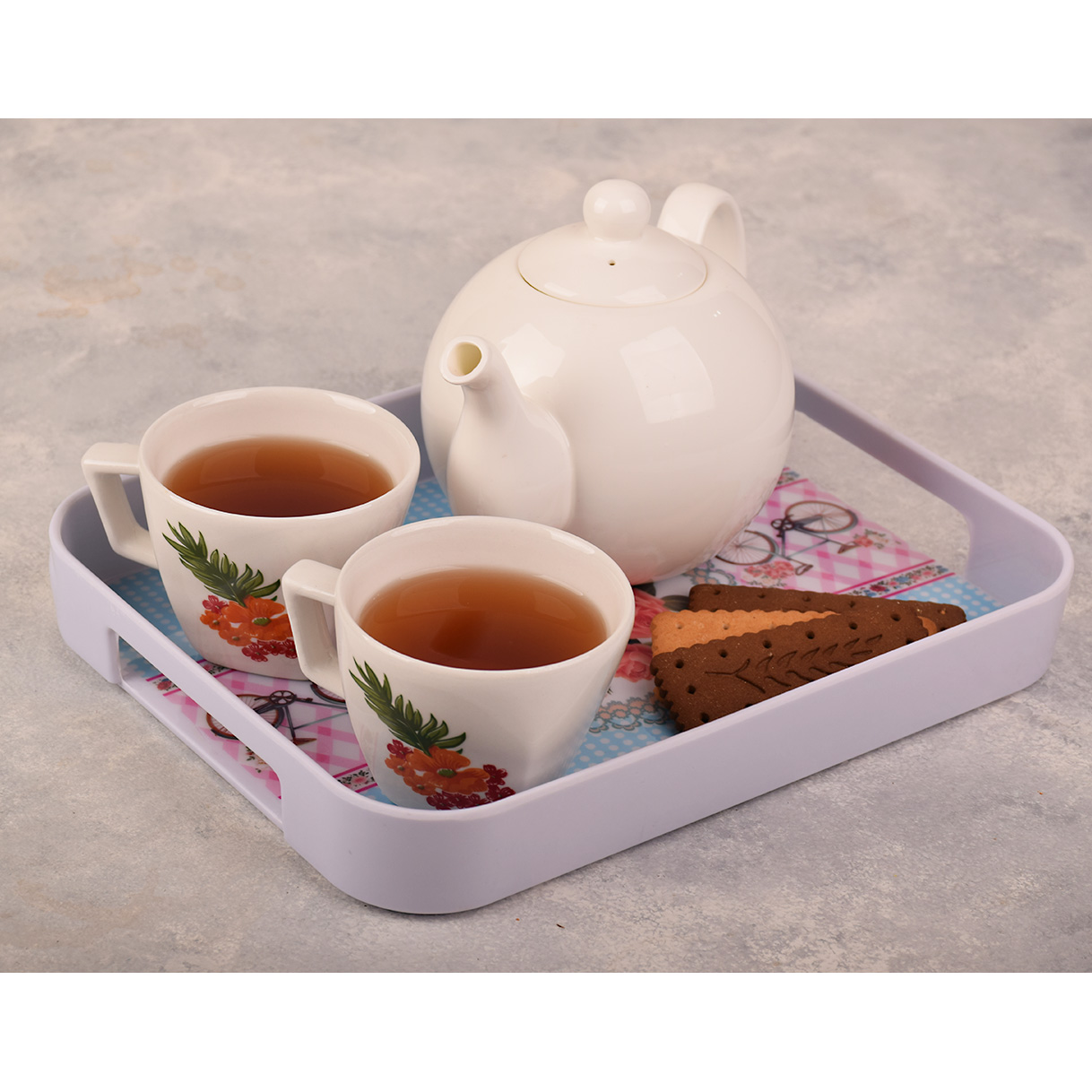 Plateau de service en mélamine léger et durable, design floral bleu