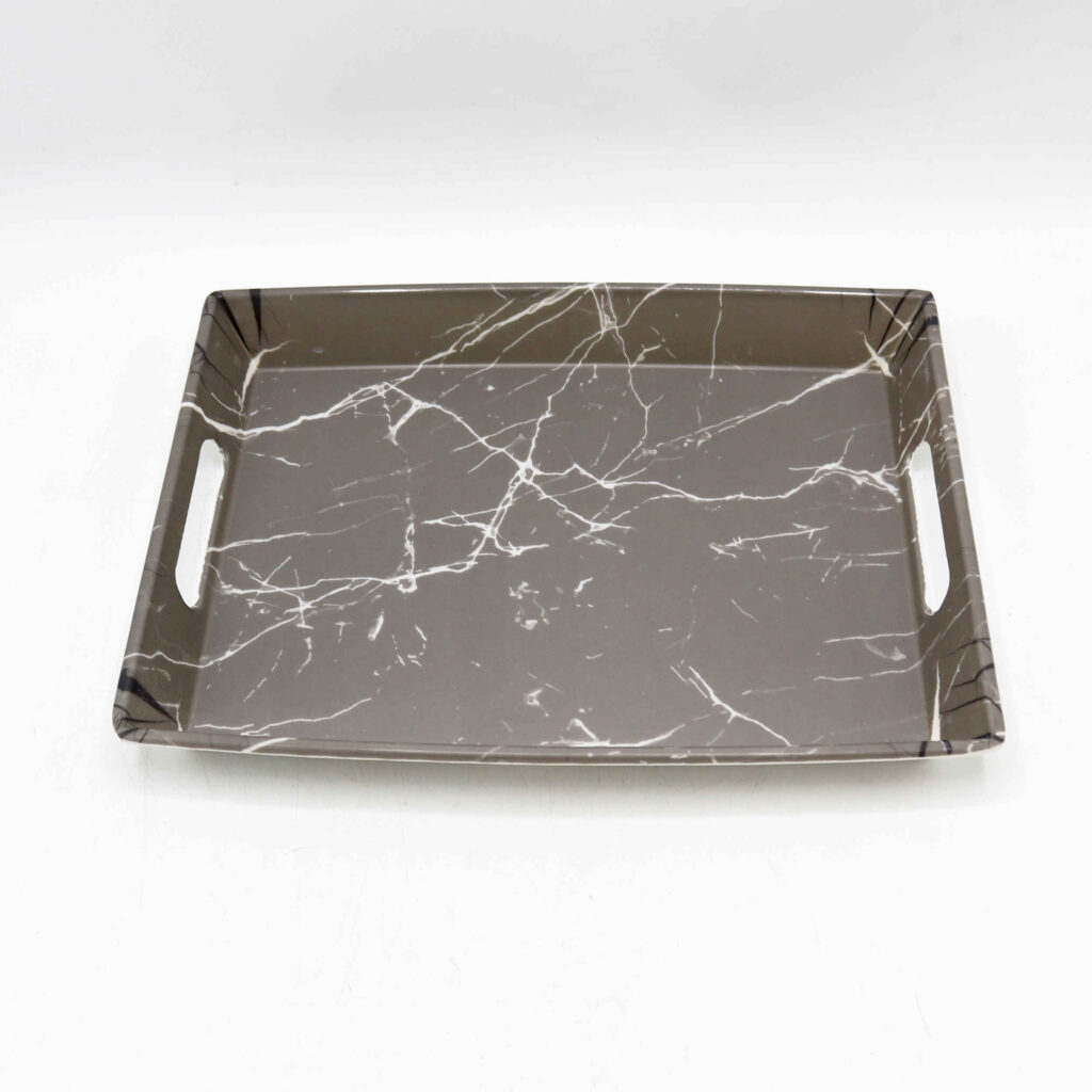Plateau de service en mélamine léger et durable, design marbre gris