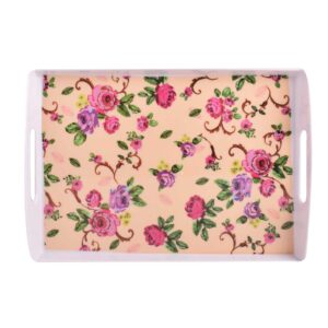 Plateau de service en mélamine léger et durable, design fleurs roses