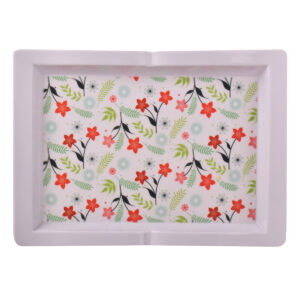 Plateau de service en mélamine léger et durable, design floral blanc