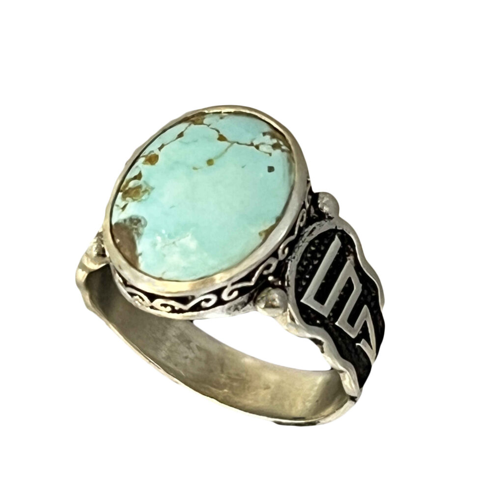 Bague en Argent Persan Faite Main pour Homme avec Turquoise de Neyshabur