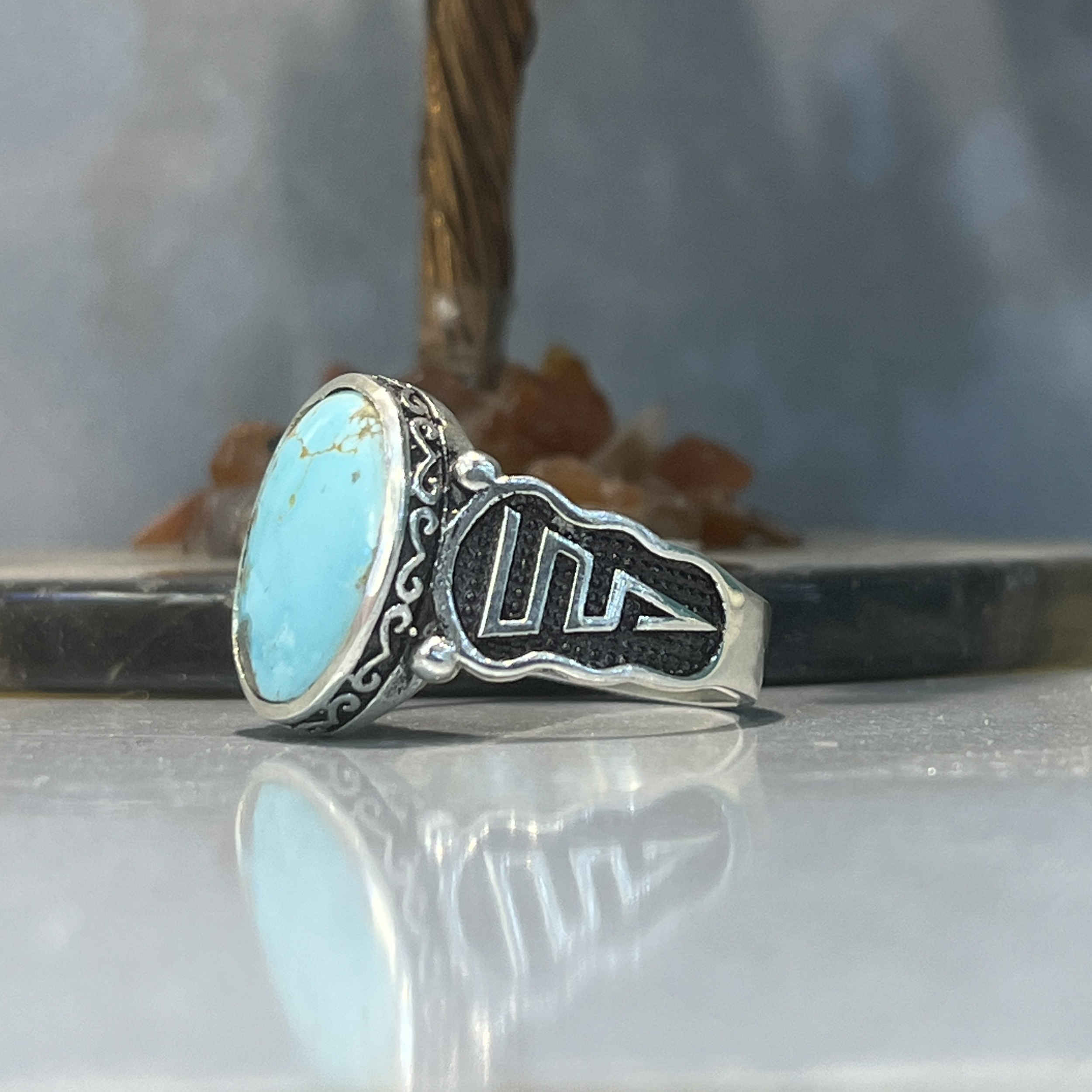 Bague en Argent Persan Faite Main pour Homme avec Turquoise de Neyshabur