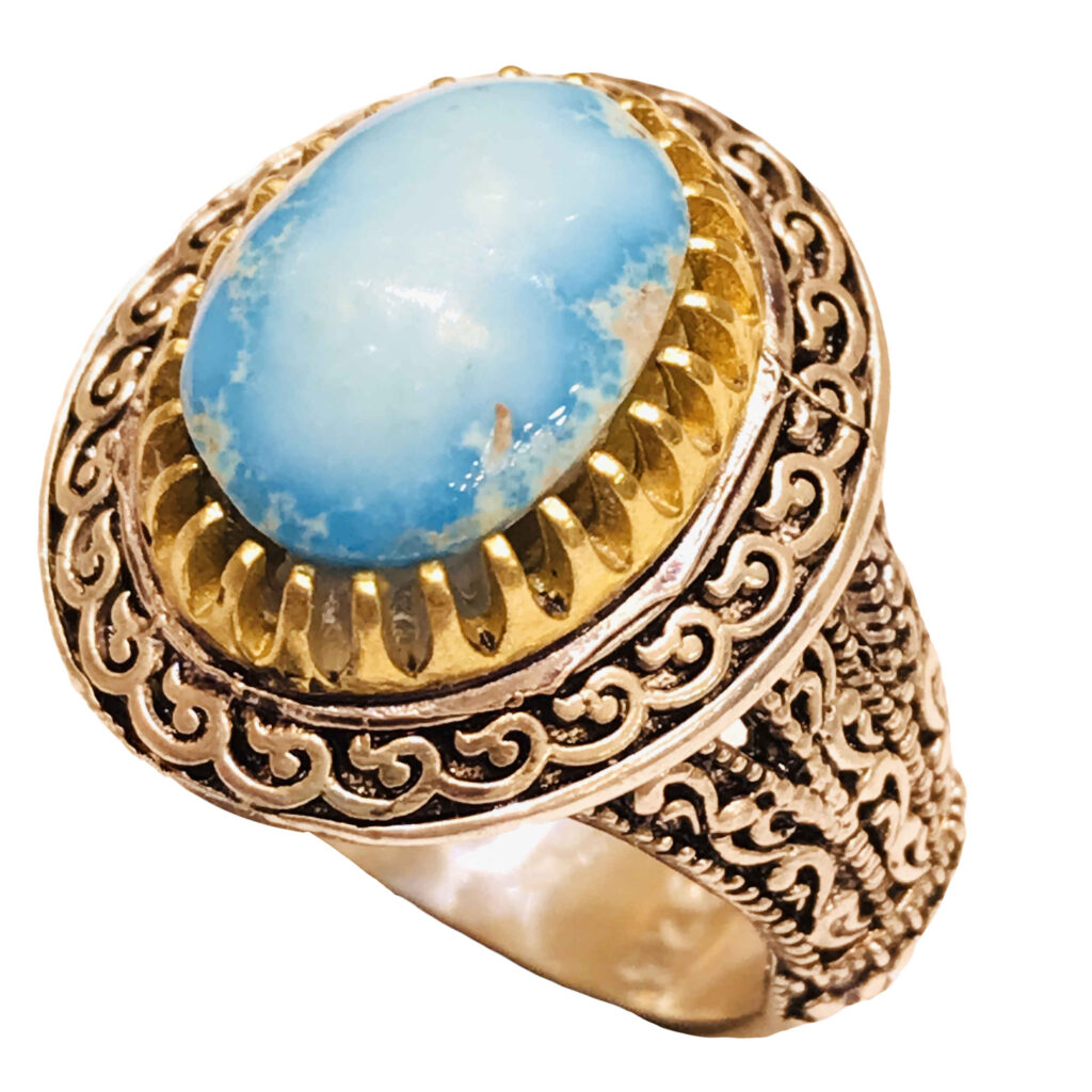 Bague Gravée en Argent Persan Faite Main pour Homme avec Turquoise de Neyshabur