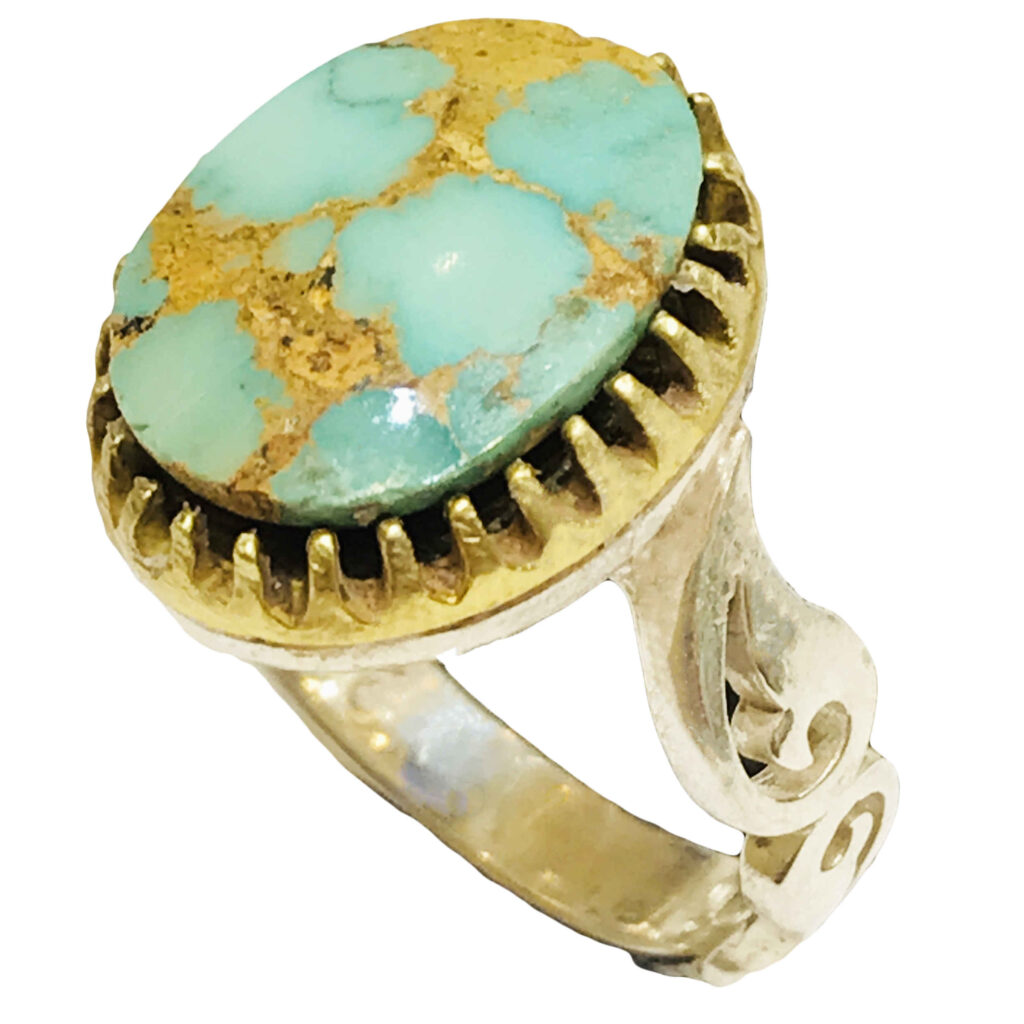 Bague pour Homme en Argent Persan Motif Cachemire avec Turquoise Naturelle de Neyshabur