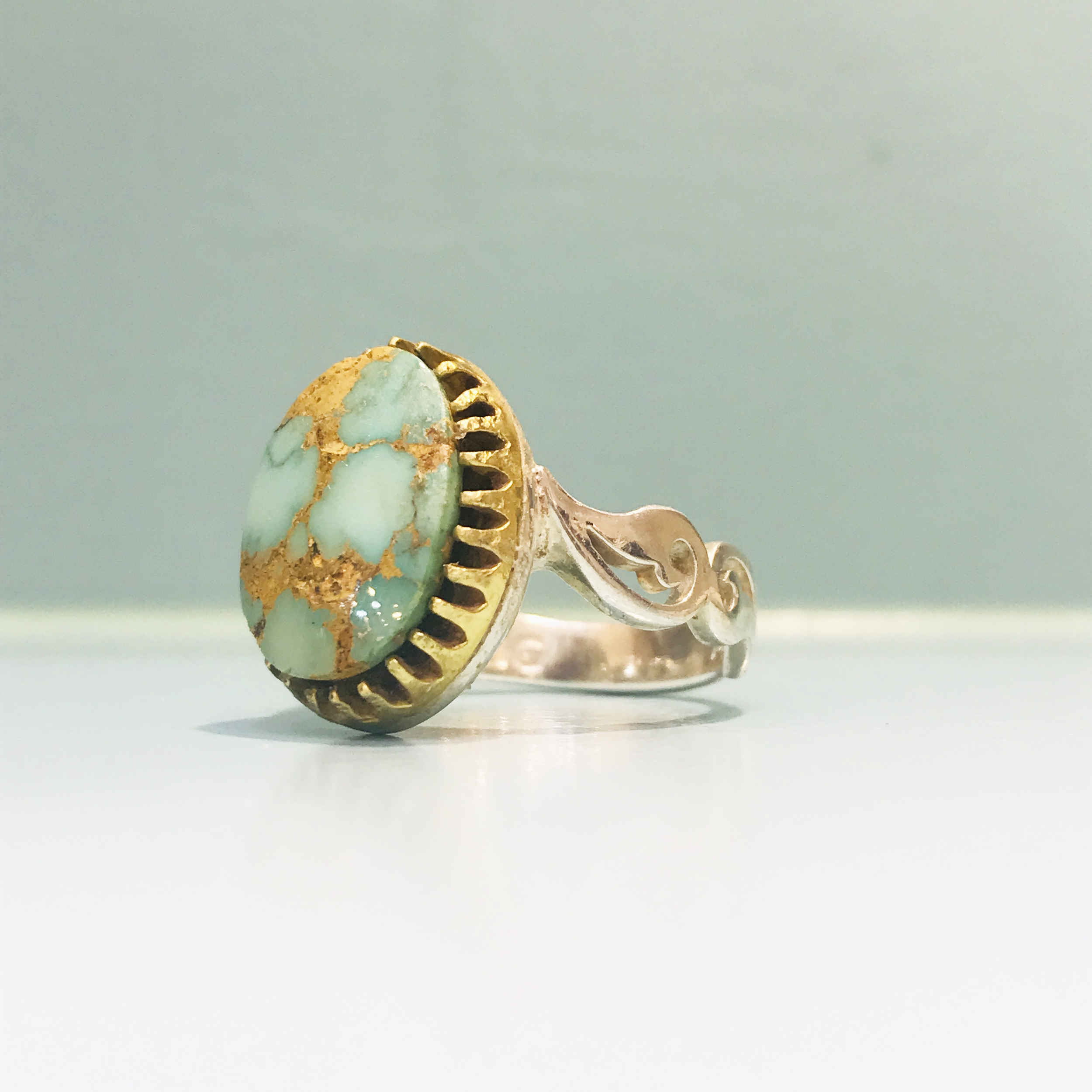 Bague pour Homme en Argent Persan Motif Cachemire avec Turquoise Naturelle de Neyshabur