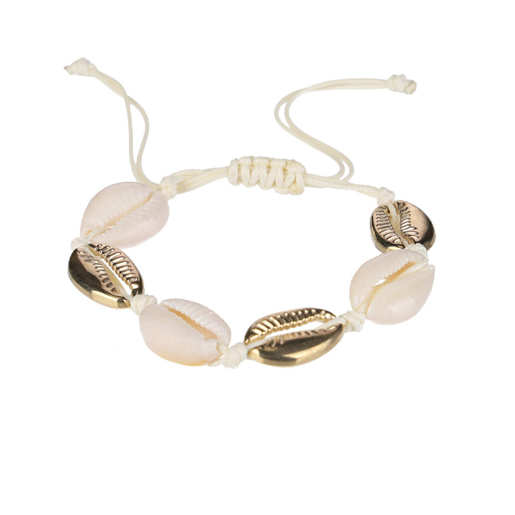 Bracelet en coquille naturelle ajustable fait main – Blanc