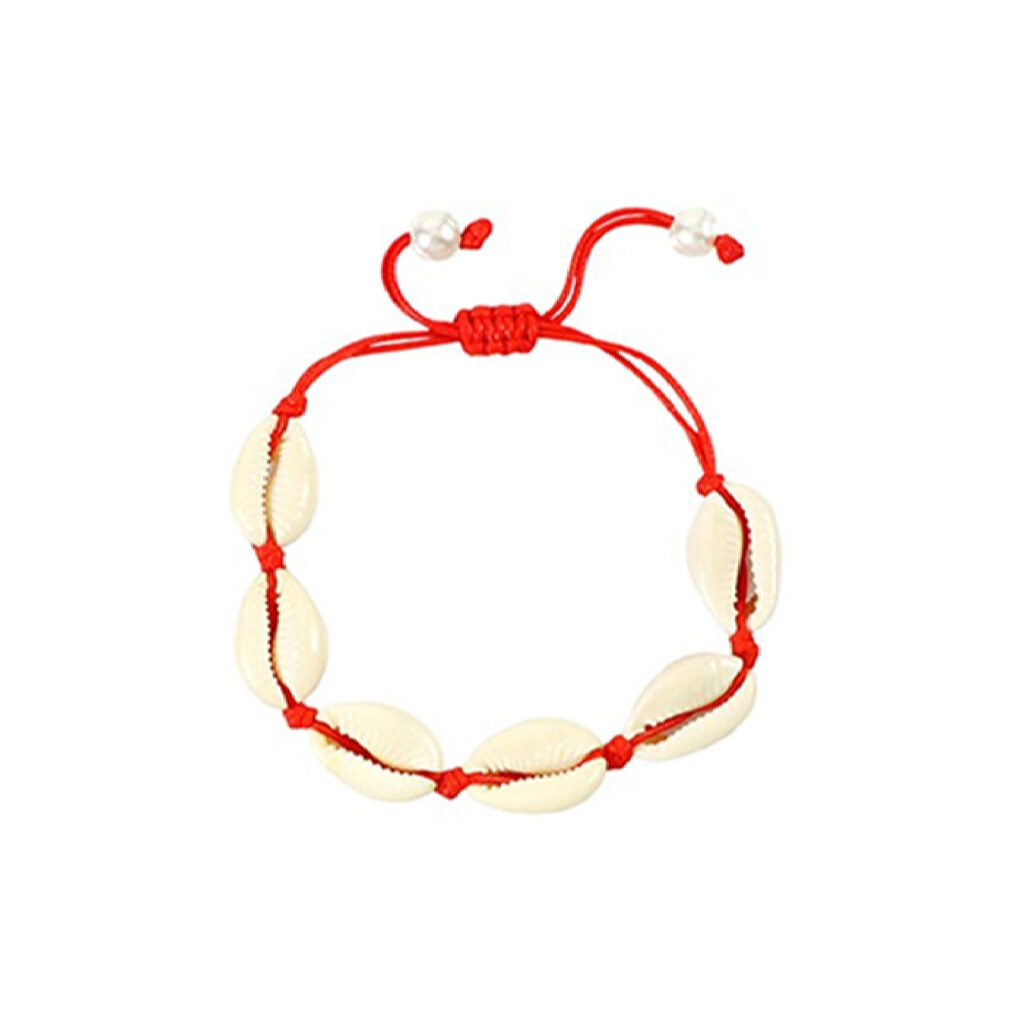 Bracelet en coquille naturelle fait main avec corde rouge – Design unique
