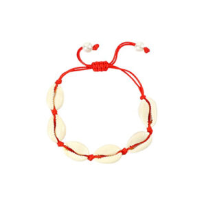 Bracelet en coquille naturelle fait main avec corde rouge – Design unique